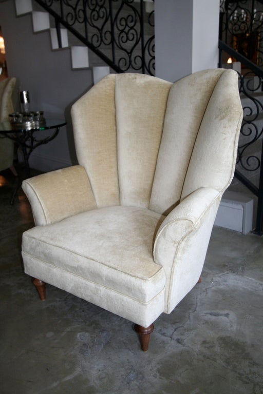 Pair of 1950's Arturo Pani lounge chairs upholstered in beige velvet