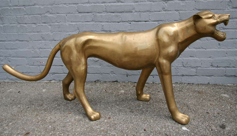 Mid-Century Modern Brass Cougar Sculpture from the 1960s