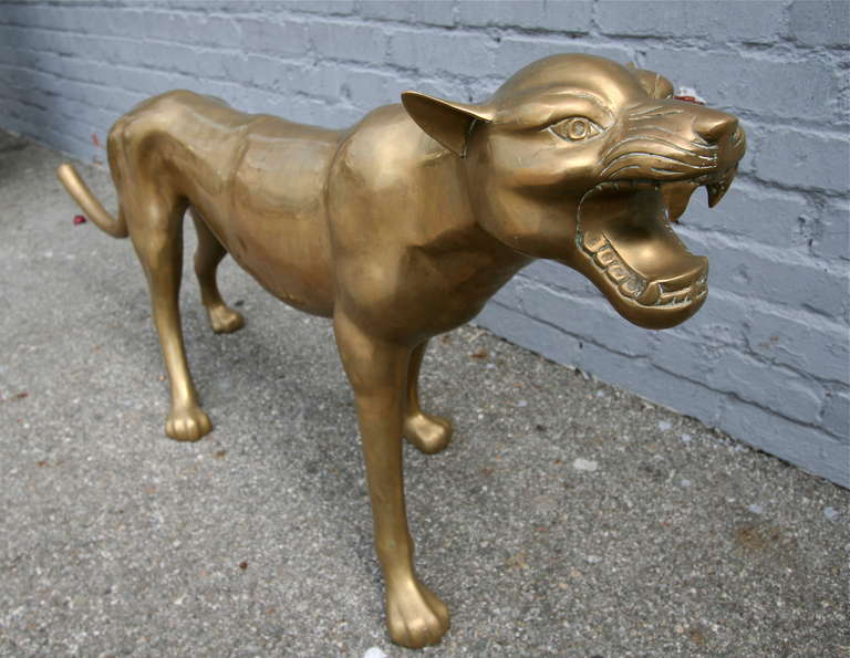 Mid-20th Century Brass Cougar Sculpture from the 1960s