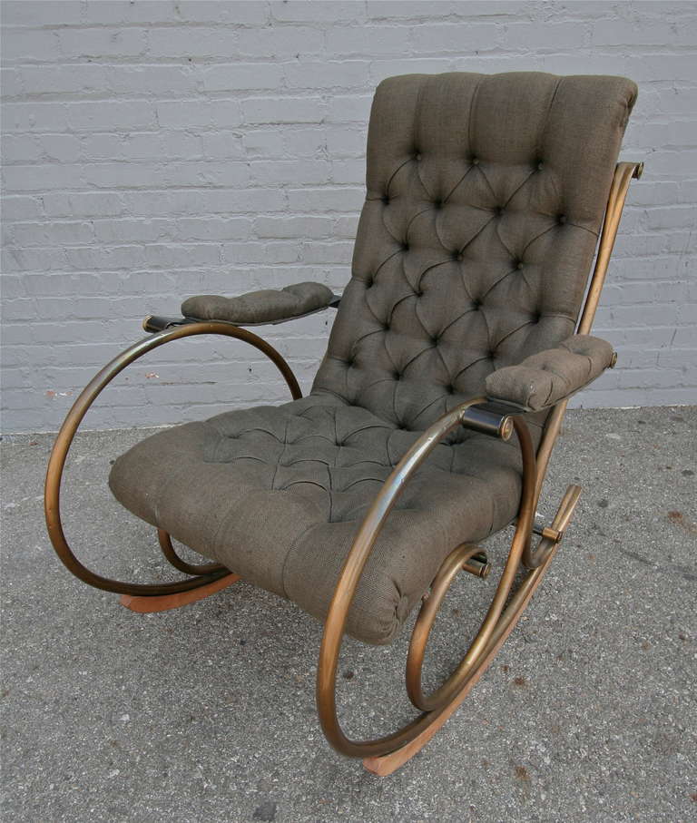 Lee Woodard rocking chair upholstered in brown linen