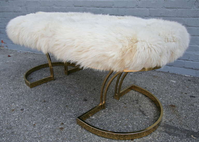 Brass bench with ivory sheepskin seat from the 1970s.