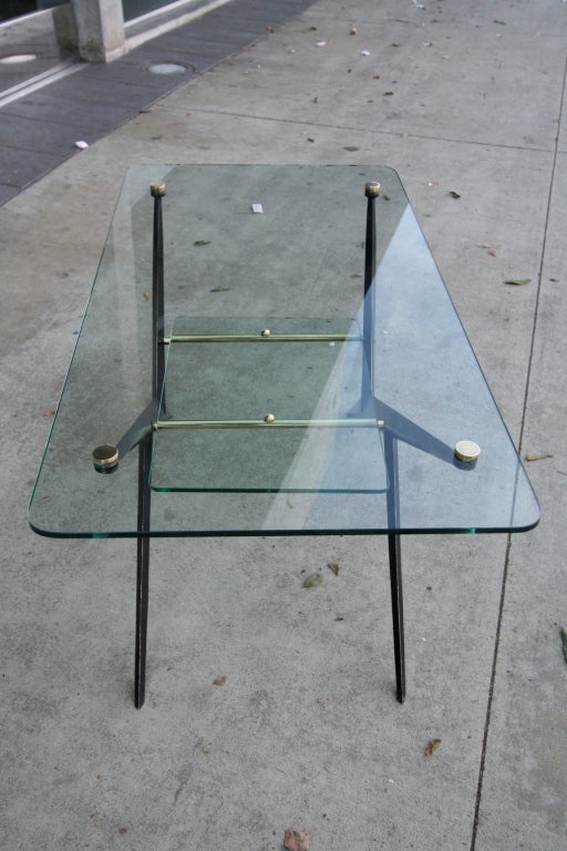 Pair of Two-Tiered Angelo Ostuni Metal and Glass Side Tables