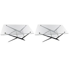 Pair of Two-Tiered Angelo Ostuni Metal and Glass Side Tables