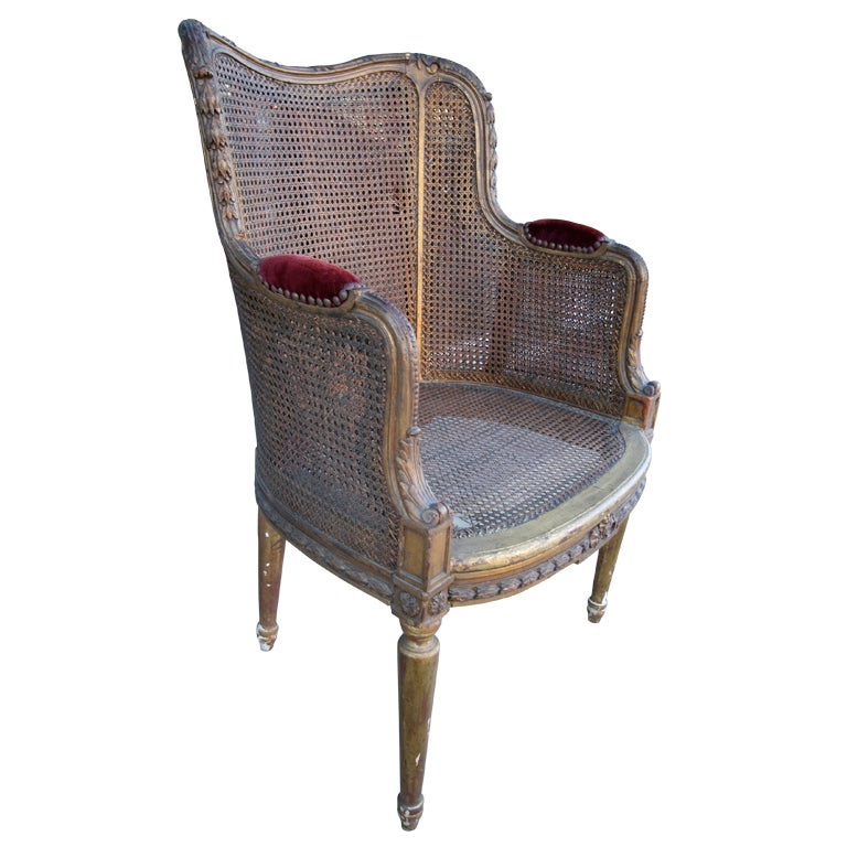 19th Century French Double Caning Gilded Chair For Sale