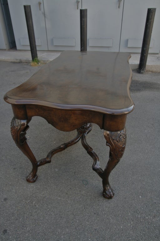 Marquetry 19th Century Dutch Library Table Desk and Four Chairs For Sale