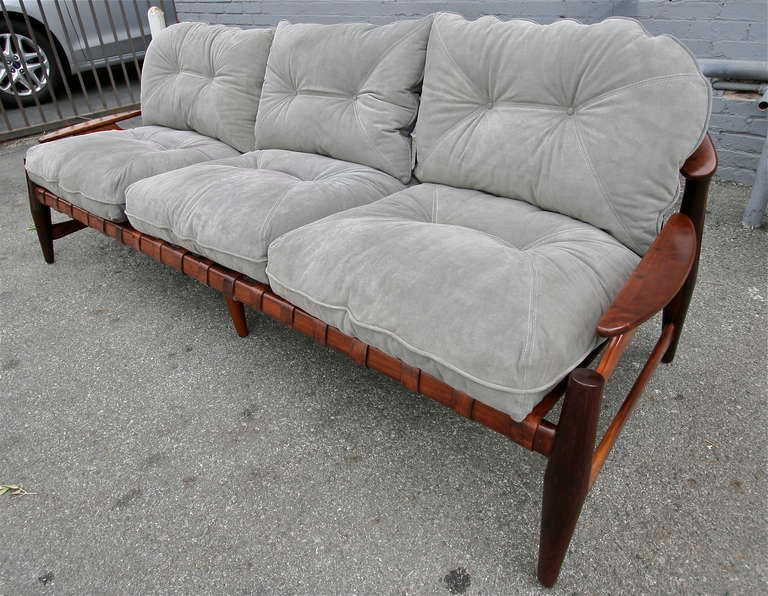 Jacaranda sofa by Jean Gillon, completely restored and reupholstered in grey suede.
 
 Please use the 