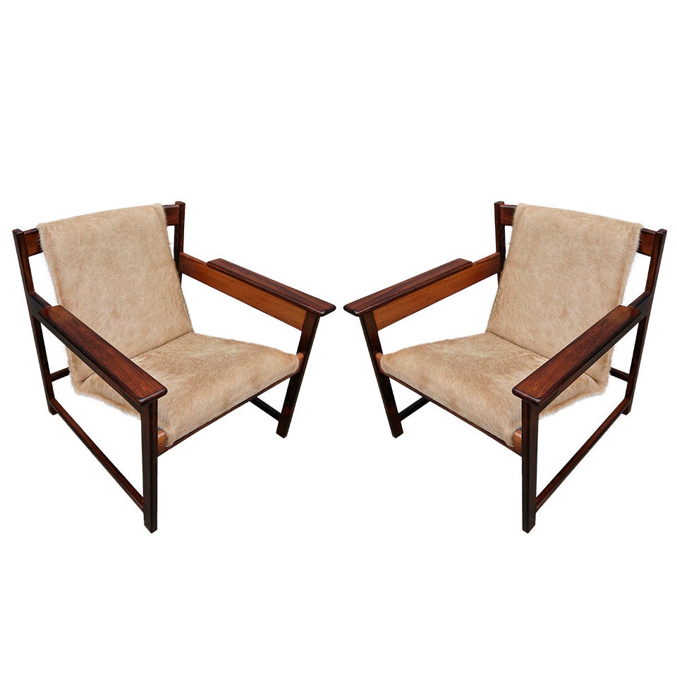 Pair of 1960s Sergio Rodrigues Brazilian Jacaranda Lia Chairs