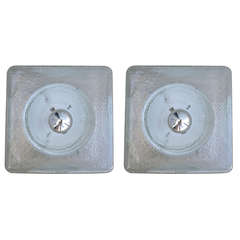 Pair of 1960s Square Textured Glass Sconces 12
