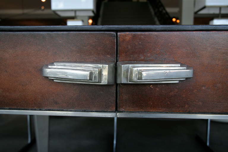 German 1930s Art Deco Metal and Leather Console Table or Desk For Sale