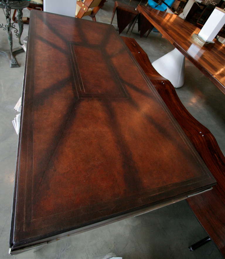 Mid-20th Century 1930s Art Deco Metal and Leather Console Table or Desk