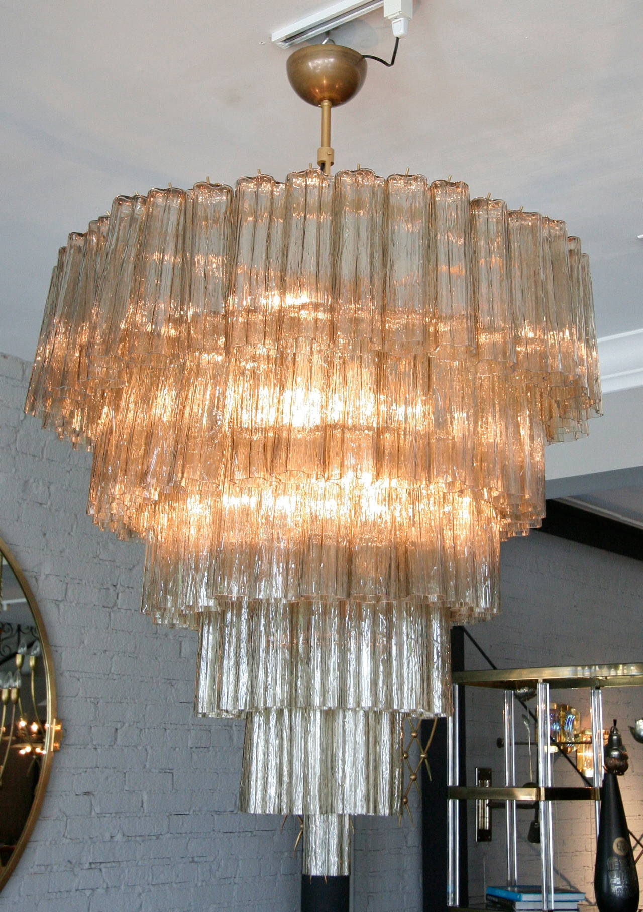 Mid-Century Modern Tiered 1970s Smoked Glass Murano Chandelier For Sale