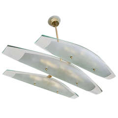 Dominici 1960s Chandelier with Three Glass Pieces on Brass Frame 8