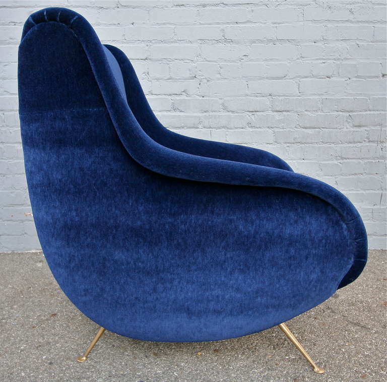 Mid-Century Modern Pair of Blue Mohair Chairs
