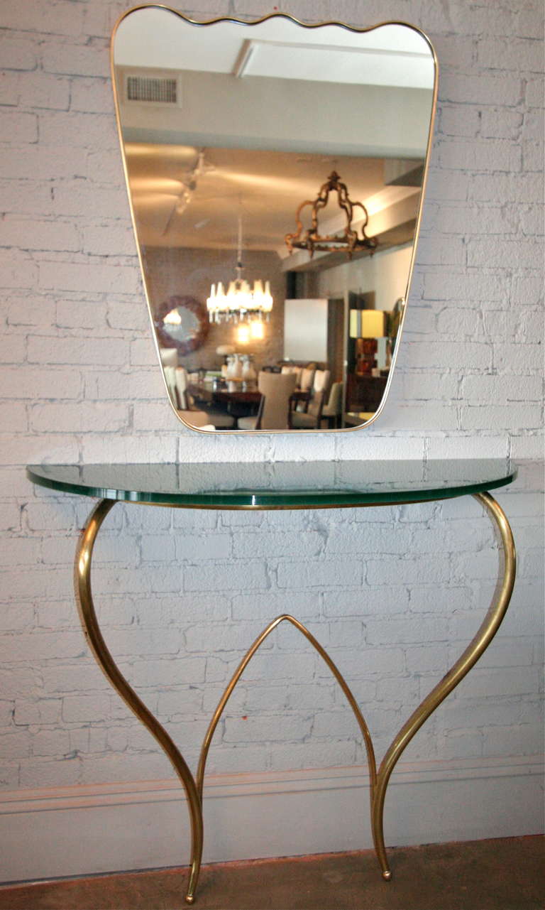 Italian 1960s Brass Console and Mirror In Excellent Condition In Los Angeles, CA