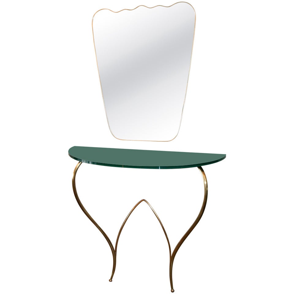 Italian 1960s Brass Console and Mirror