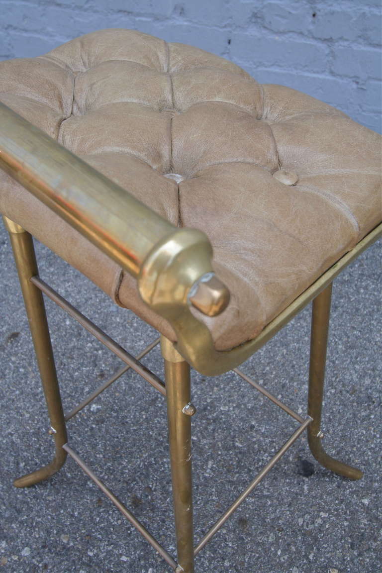 Pair of 1950s French Leather and Brass Bar Stools 3