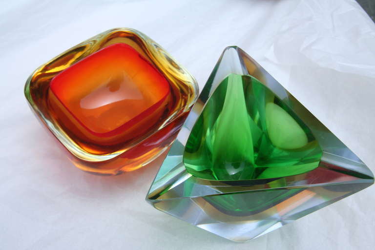 Italian Green & Yellow Murano Glass Pieces For Sale