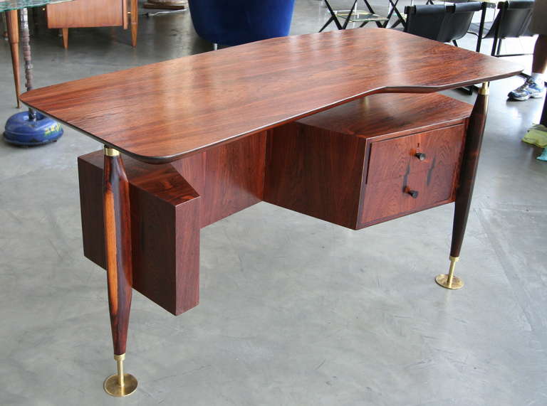 Jacaranda desk with two drawers and brass feet by Scapinelli
