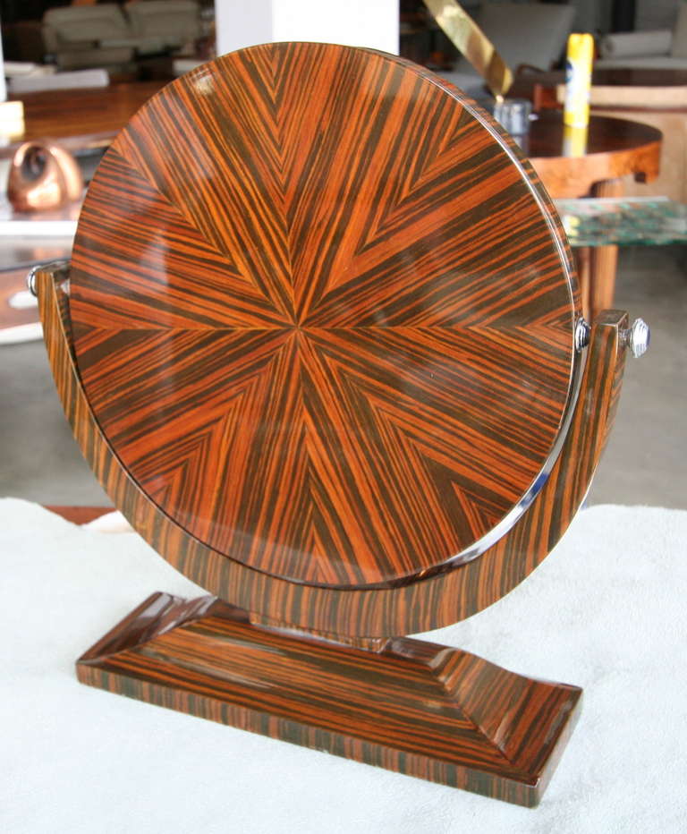 Art Deco Macassar Ebony Wood 1950s Tilting Vanity Mirror For Sale