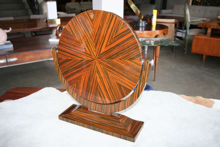 French Macassar Ebony Wood 1950s Tilting Vanity Mirror
