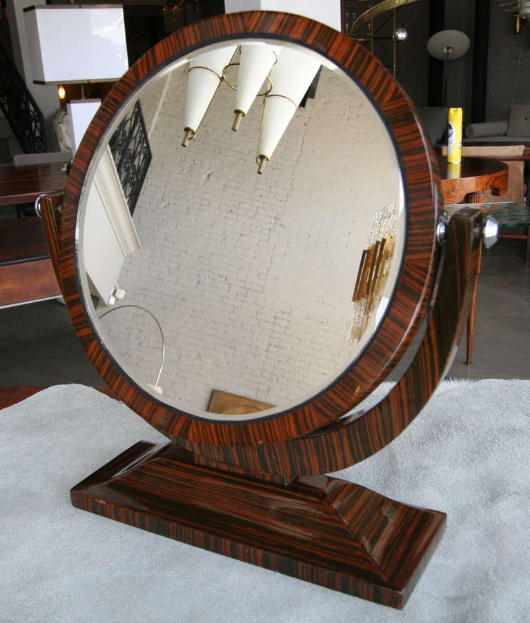 Macassar Ebony Wood 1950s Tilting Vanity Mirror For Sale 2