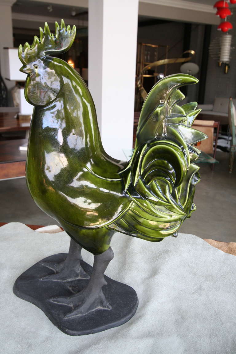 Green Ceramic Rooster Statue 1
