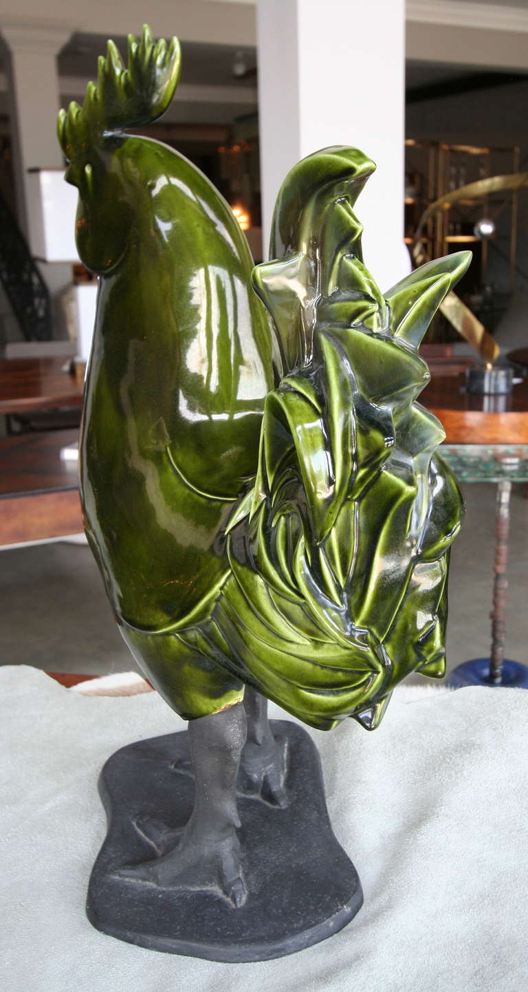Green Ceramic Rooster Statue 2