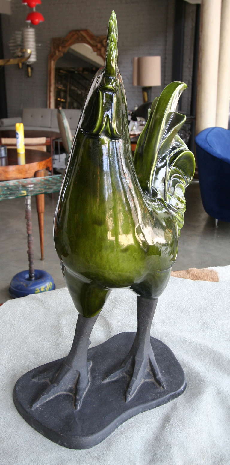 Green Ceramic Rooster Statue 3