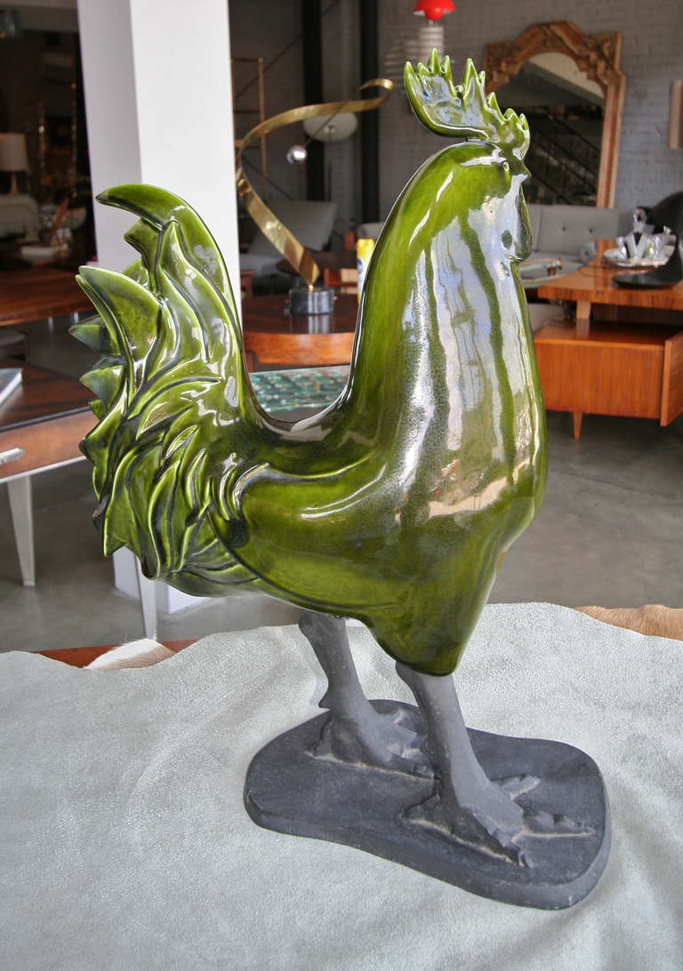 Green Ceramic Rooster Statue 4