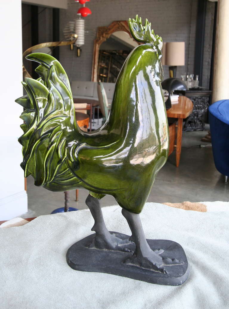 Green Ceramic Rooster Statue 5