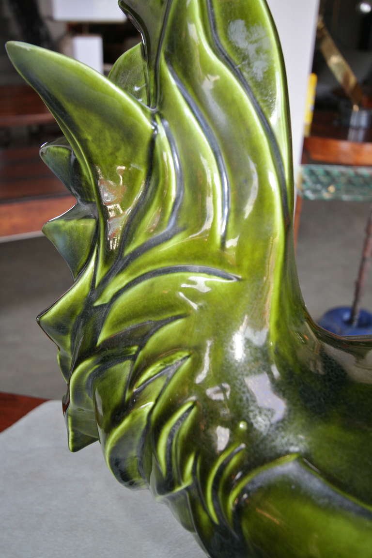 Green Ceramic Rooster Statue 6
