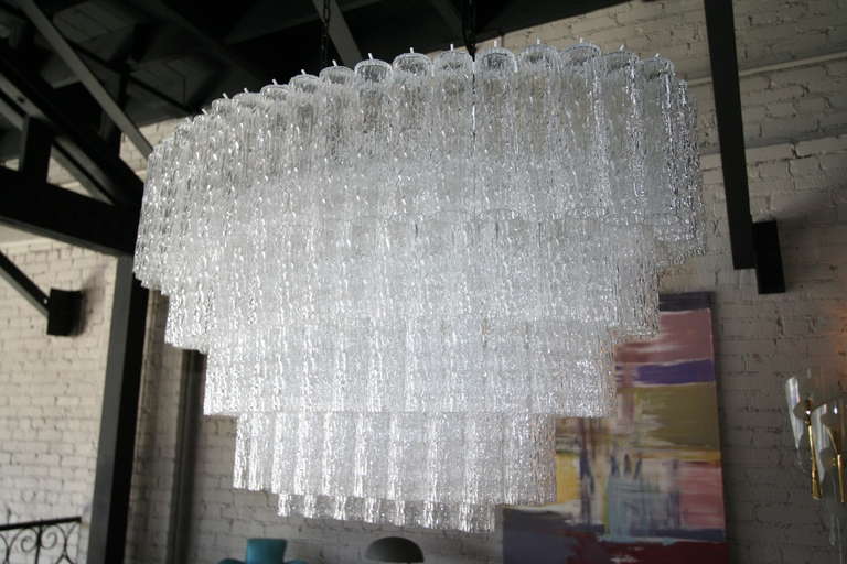 Large 1970s Venini Murano Clear Glass Chandelier with Five Tiers 1