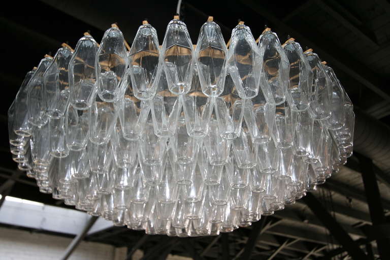 Round Italian Venini 1970s Polyhedron Glass Chandelier For Sale 2