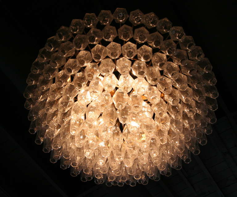 Round Italian Venini 1970s Polyhedron Glass Chandelier For Sale 1