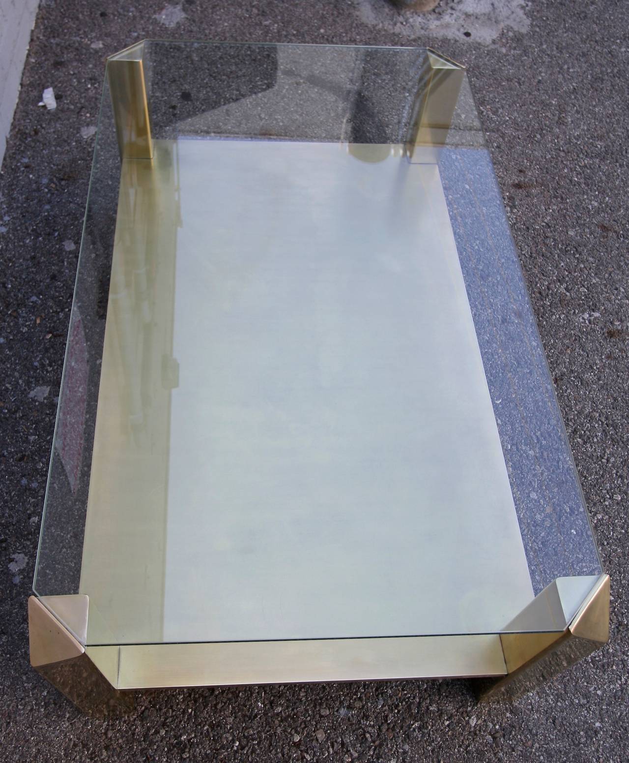Pair of Custom Rectangular Brass Coffee Tables with Glass Top In New Condition For Sale In Los Angeles, CA
