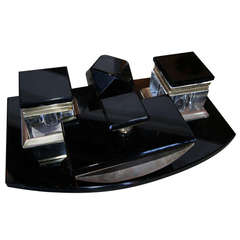 Vintage 1950s Black Glass Desk Set 7