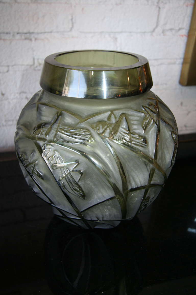 Rene Lalique 1930s Sauterelles Grasshopper Glass Vase 2
