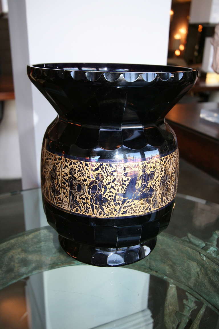 Czech Amethyst Vase with Gilded Detailing by Moser