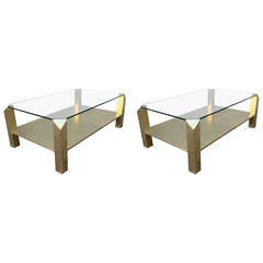 Pair of 1970s Rectangular Brass Coffee Tables with Glass Top 11