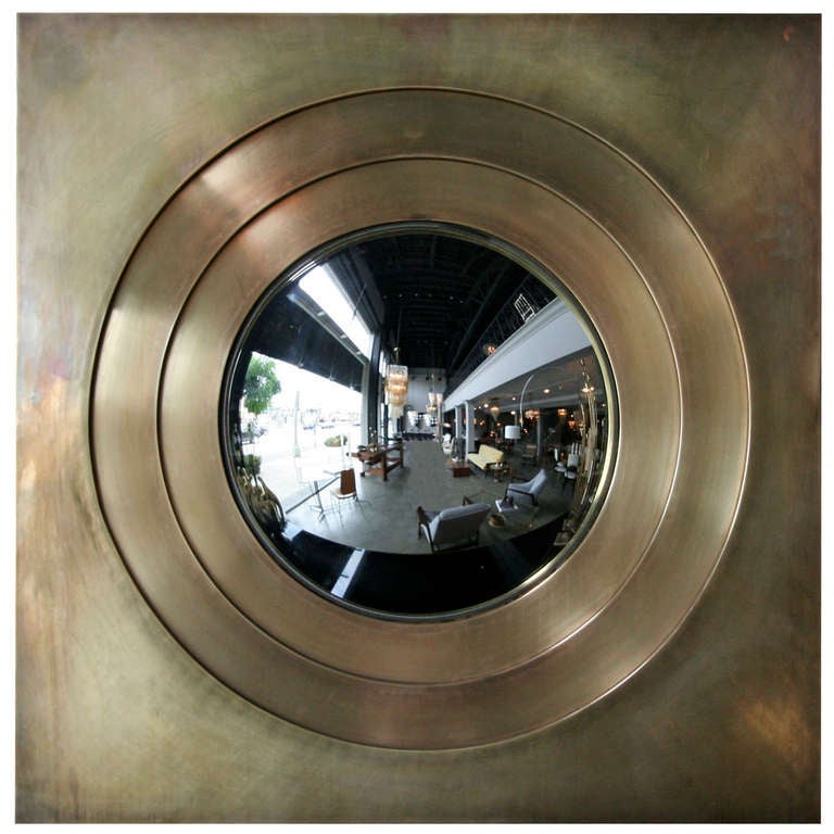 1970s Brass Convex Mirror For Sale at 1stdibs