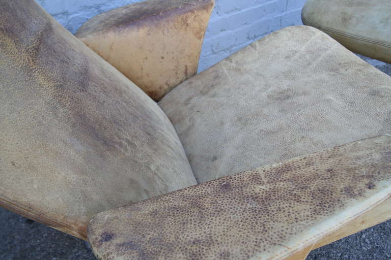 Weathered Lounge Chair with Ottoman from 1950s 1