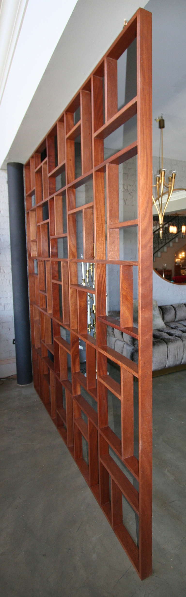 Mid-Century Modern Custom Mid-Century Style Geometric Wood Room Divider by Adesso Imports For Sale