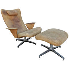 Weathered Lounge Chair with Ottoman from 1950s
