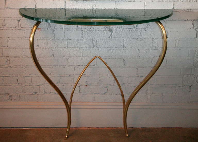 Mid-Century Modern Italian Glass and Brass Console For Sale