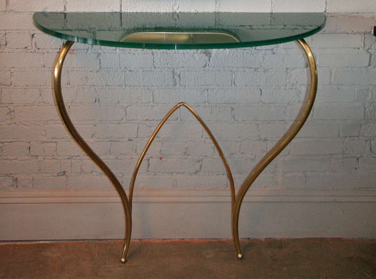 Italian Glass and Brass Console In Good Condition For Sale In Los Angeles, CA
