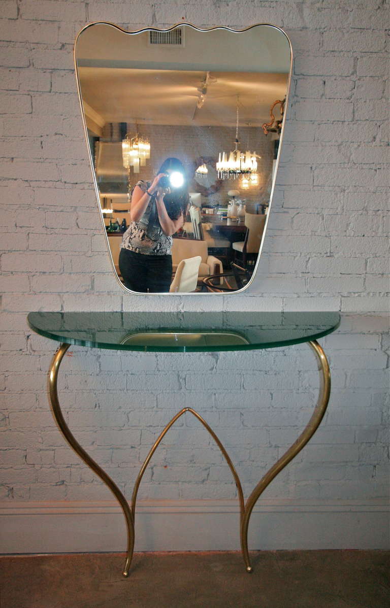 20th Century Italian Glass and Brass Console For Sale