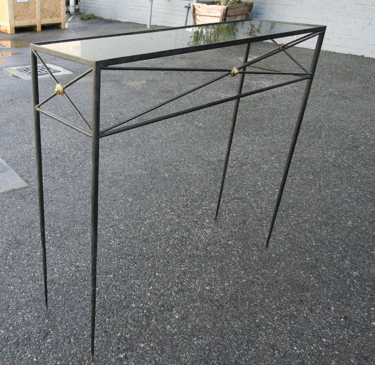 20th Century Metal Console with Mirror Top and Brass Details