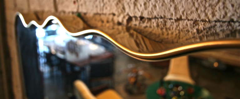 American Custom Italian Wavy Brass Mirror by Adesso Imports For Sale