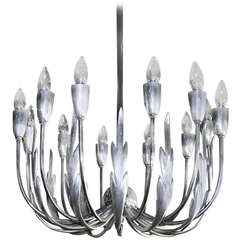 Italian, 1940s Pewter Leaf Chandelier