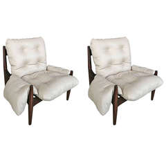 Pair of 1960s Brazilian Jacaranda Armchairs in Beige Leather 8